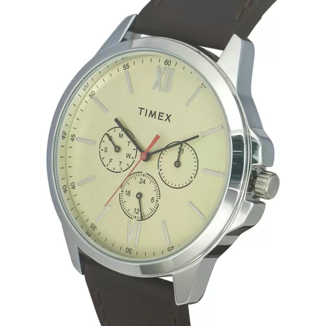 Timex Fashion Men's Beige Dial Round Case Multifunction Function Watch -TWEG165SMU01