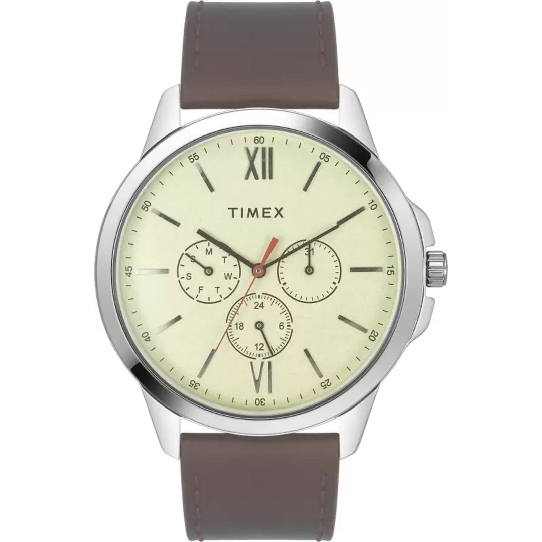Timex Fashion Men's Beige Dial Round Case Multifunction Function Watch -TWEG165SMU01