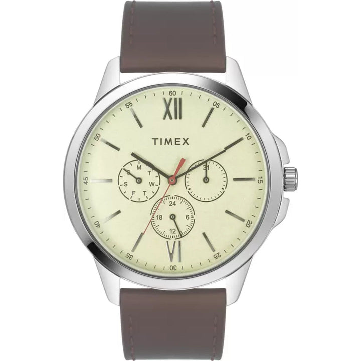 Timex Fashion Men's Beige Dial Round Case Multifunction Function Watch -TWEG165SMU01