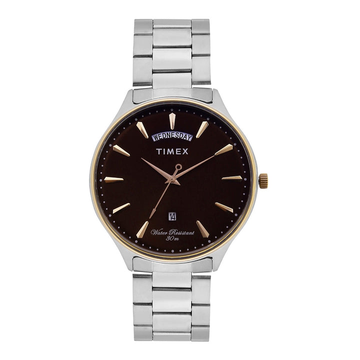 Timex Fashion Men's Brown Dial Round Case Day Date Function Watch -TWEG16906