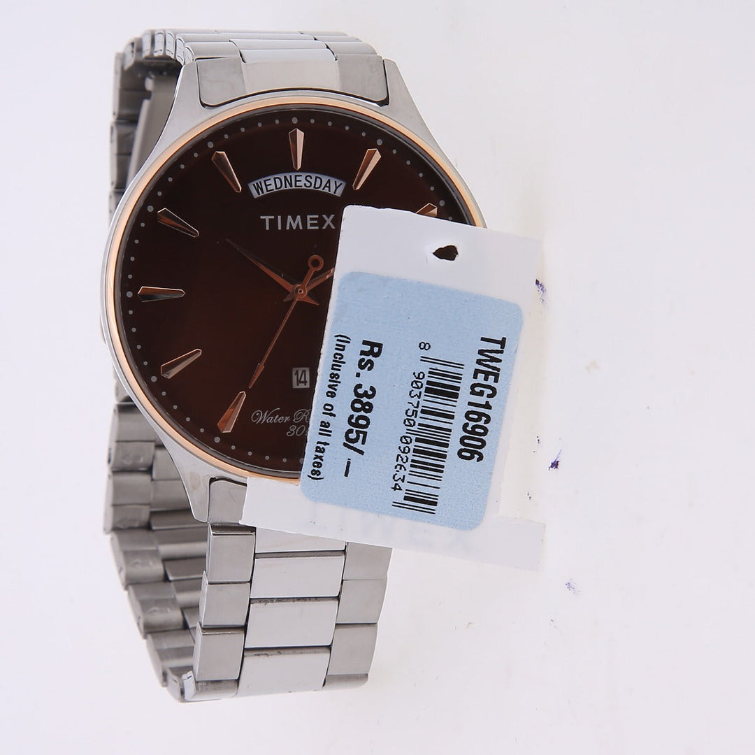 Timex Fashion Men's Brown Dial Round Case Day Date Function Watch -TWEG16906