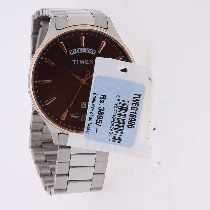 Timex Fashion Men's Brown Dial Round Case Day Date Function Watch -TWEG16906
