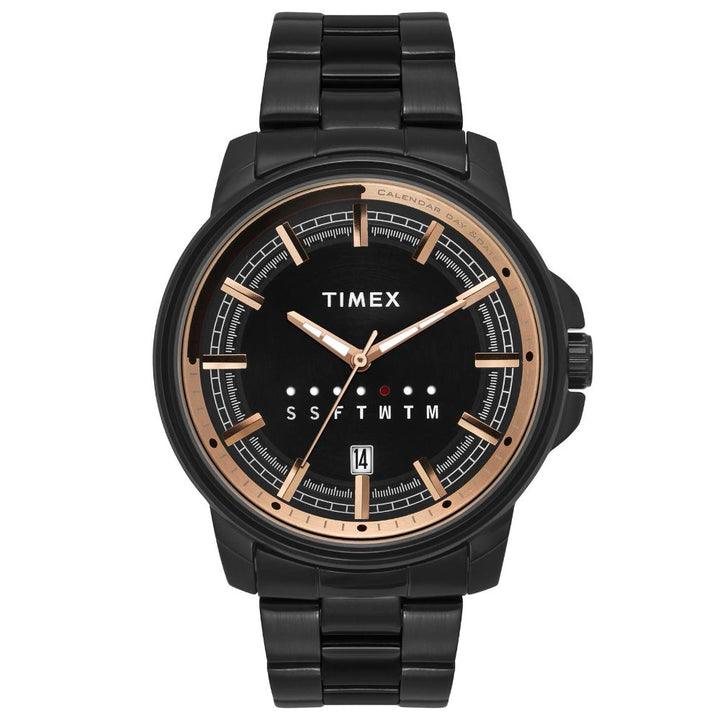 Timex E Class Men's Black Dial Round Case Day Date Function Watch -TWEG17208