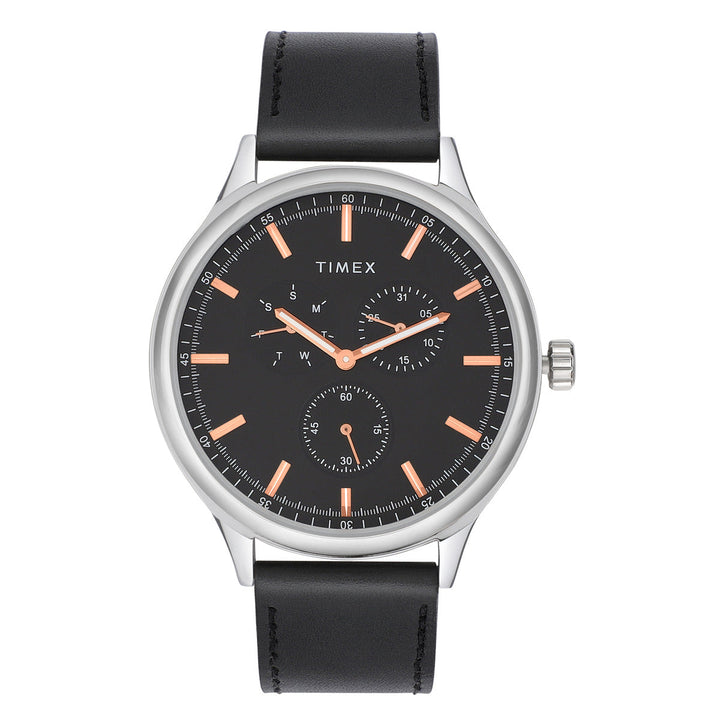 Timex Fashion Collection Premium Quality Multifunction Men Analog Black Dial ColouredQuartz Watch, Round Dial With 43 Mm Case Width - TWEG184SMU06