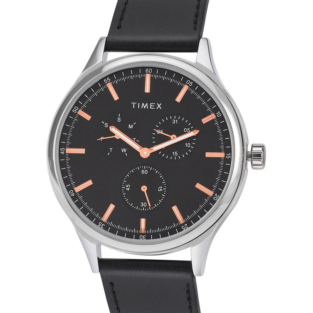 Timex Fashion Collection Premium Quality Multifunction Men Analog Black Dial ColouredQuartz Watch, Round Dial With 43 Mm Case Width - TWEG184SMU06