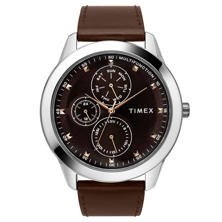 Timex Fashion Men's Brown Dial Round Case Multifunction Function Watch -TWEG18501