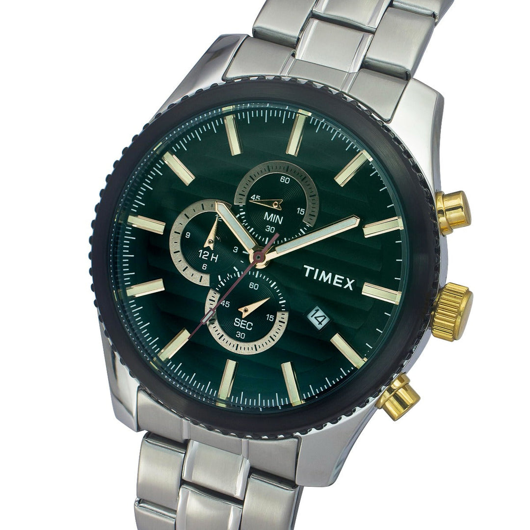 Timex Fashion Men's Green Dial Round Case Chronograph Function Watch -TWEG19501