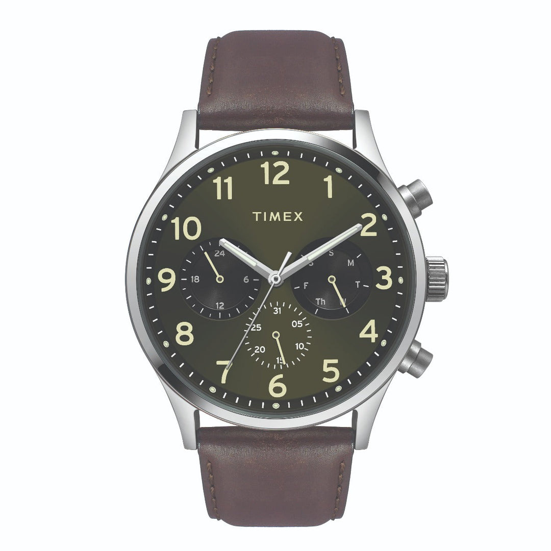 Timex Fashion Men's Green Dial Round Case Multifunction Function Watch -TWEG19600