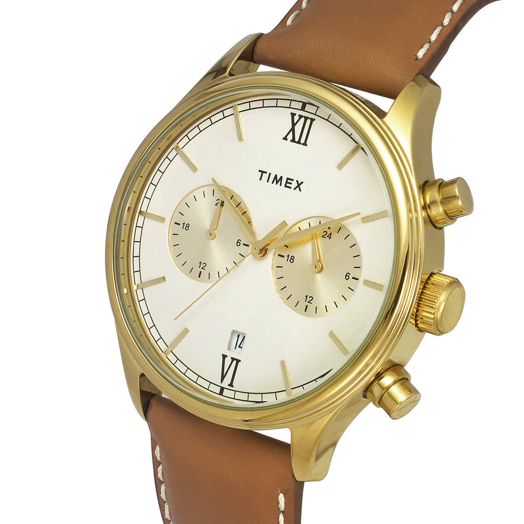 Timex Fashion Men's Beige Dial Round Case Dual Time Function Watch -TWEG19806