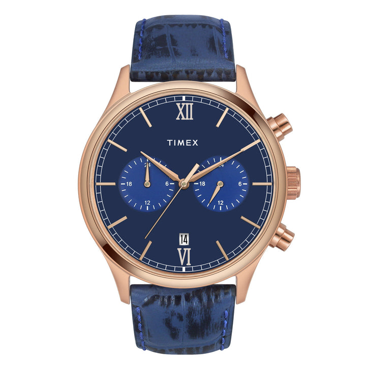 Timex Fashion Men's Blue Dial Round Case Dual Time Function Watch -TWEG19807