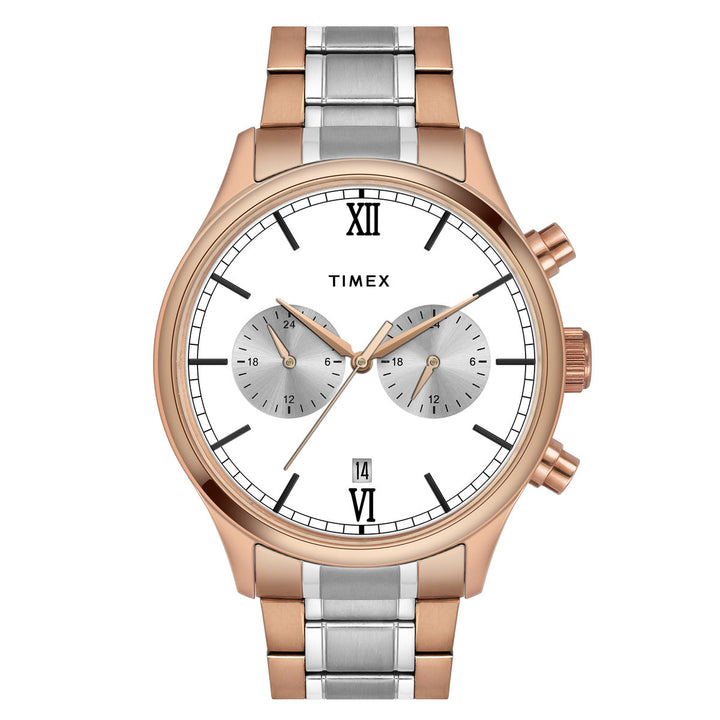 Timex Fashion Men's Silver Dial Round Case Dual Time Function Watch -TWEG19810
