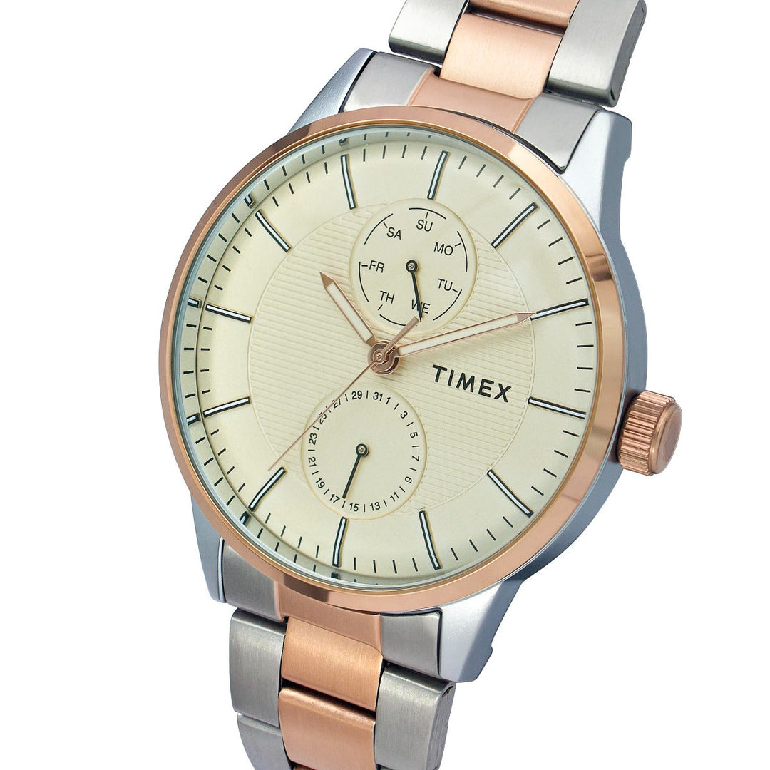 Timex Fashion Men's Beige Dial Round Case Multifunction Function Watch -TWEG19902