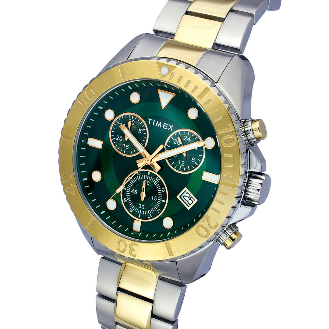 Timex E Class Men's Green Dial Round Case Chronograph Date Function Watch -TWEG20104