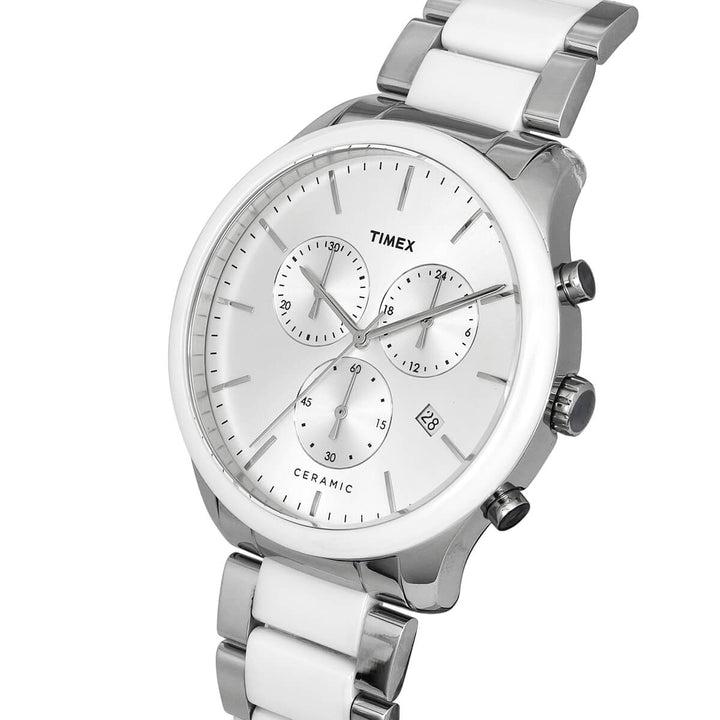 Timex Fashion Men's Silver Dial Round Case Chronograph Function Watch -TWEG21700