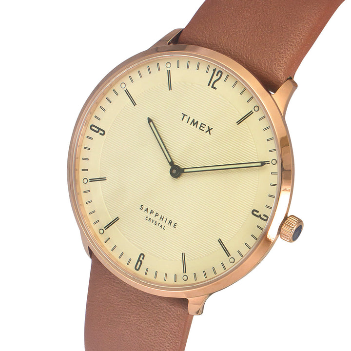 Timex Fashion Men's Beige Dial Round Case 2 Hands Function Watch -TWEG22101