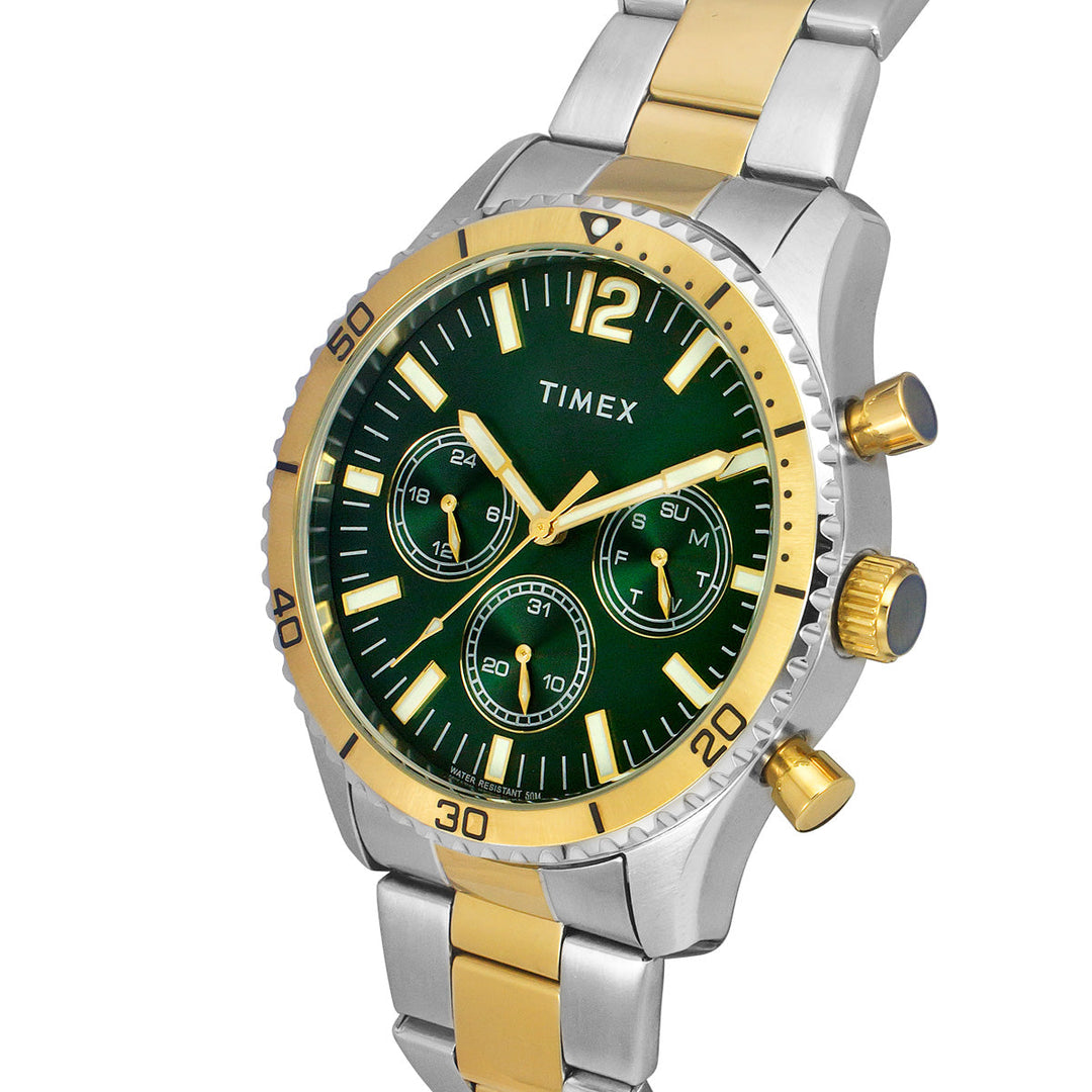 Timex E-Class Premium-Sport Collection Multifunction Men Analog Green Dial Coloured Quartz Watch, Round Dial With 43 Mm Case Width - TWEG22201