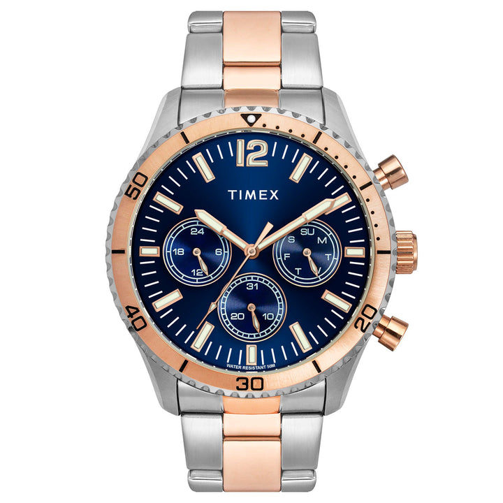 Timex E-Class Premium-Sport Collection Multifunction Men Analog Blue Dial Coloured Quartz Watch, Round Dial With 43 Mm Case Width - TWEG22202