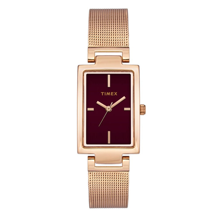 Timex Fashion Women's Burgundy Dial Rectangle Case 3 Hands Function Watch -TWEL11310