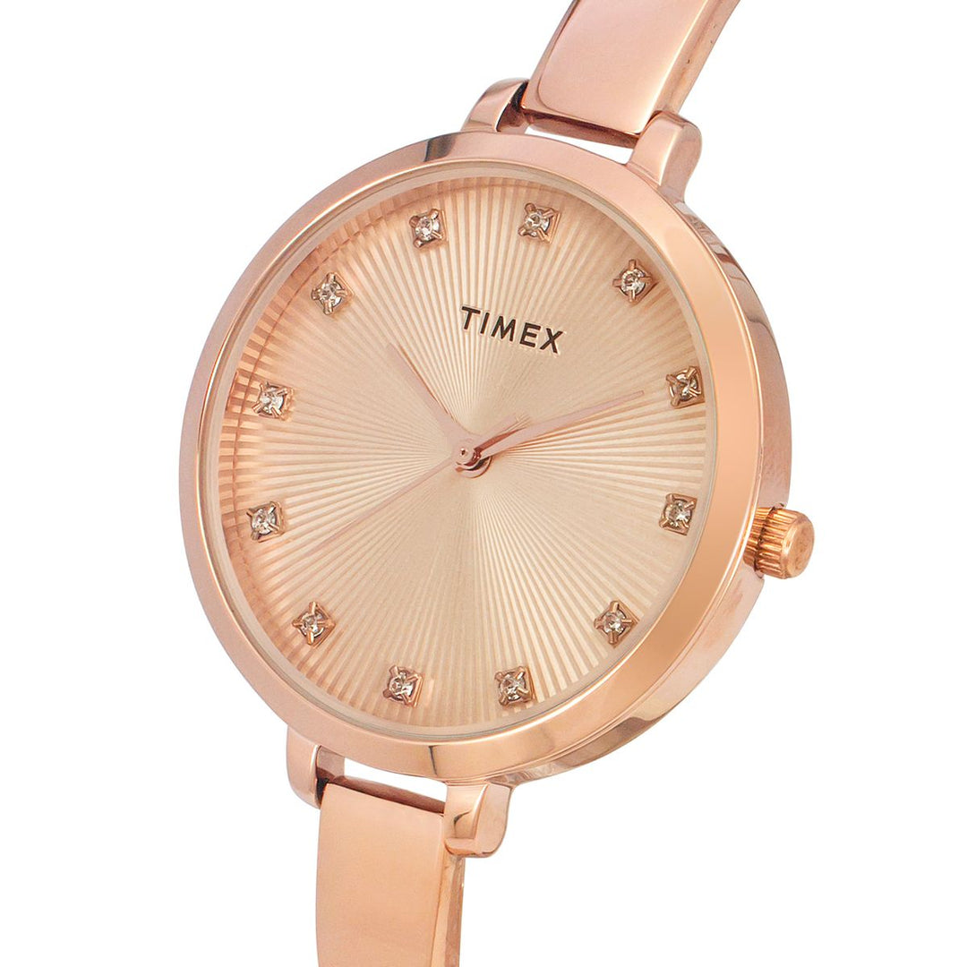 Timex Fashion Women's Rose Gold Dial Round Case 3 Hands Function Watch -TWEL12821