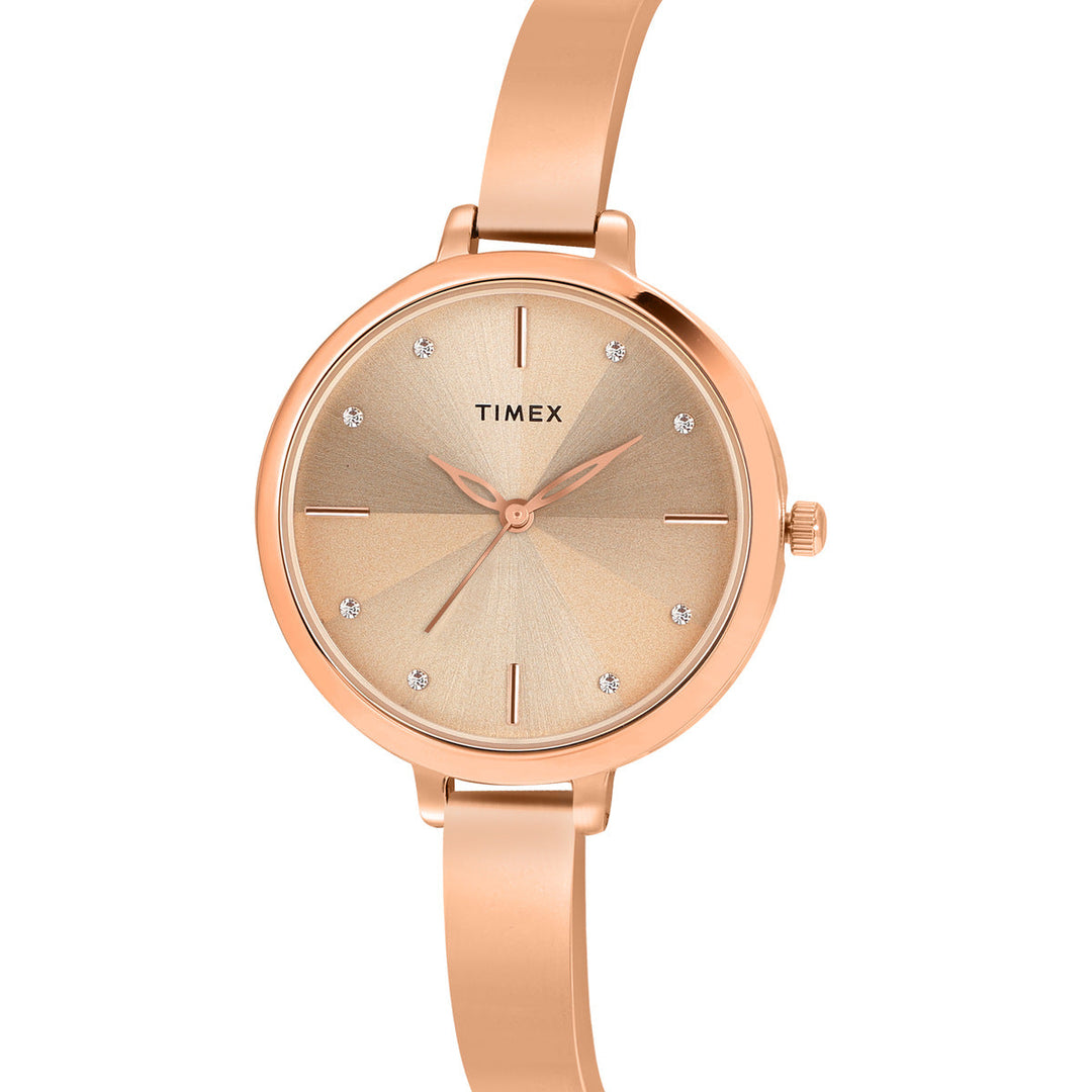 Timex Fashion Collection Premium Quality 3 Hands Women Analog Rose Gold Dial Coloured Quartz Watch, Round Dial With 34 Mm Case Width - TWEL128SMU05