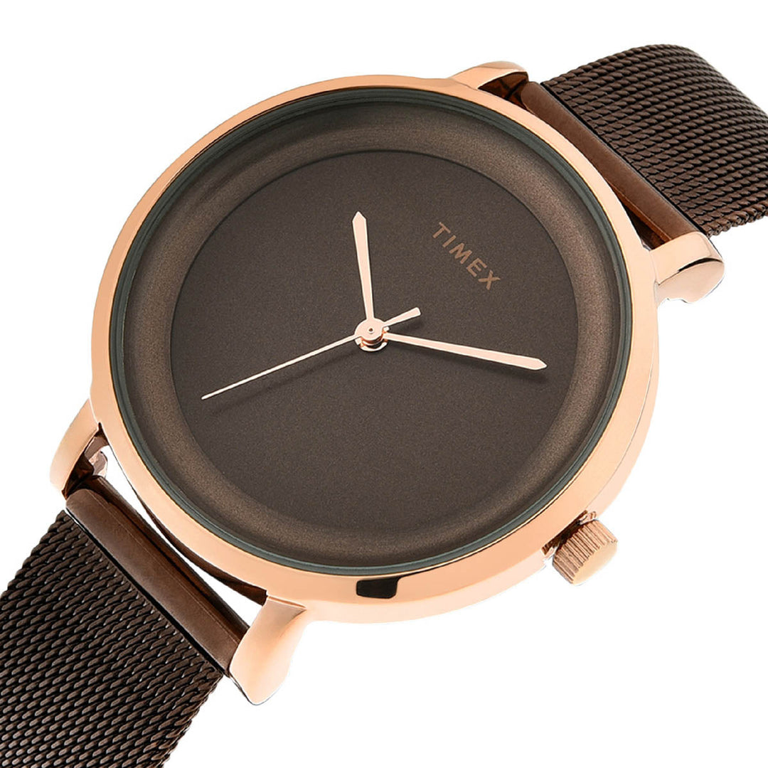 Timex Fashion Women's Brown Dial Round Case 3 Hands Function Watch -TWEL129SMU03