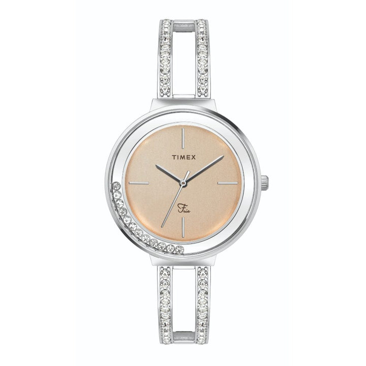 Timex Fria Women's Rose Gold Dial Round Case 3 Hands Function Watch -TWEL13502