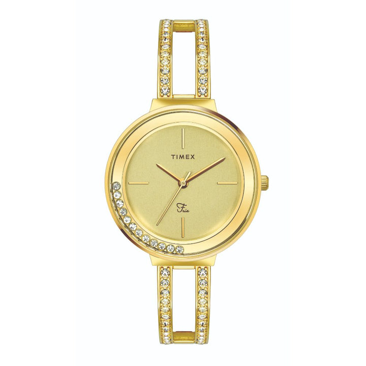 Timex Fria Women's Champagne Dial Round Case 3 Hands Function Watch -TWEL13504