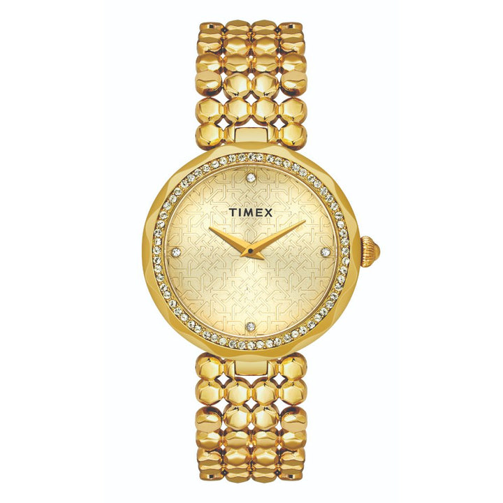 Timex Fria Women's Champagne Dial Round Case 2 Hands Function Watch -TWEL13905
