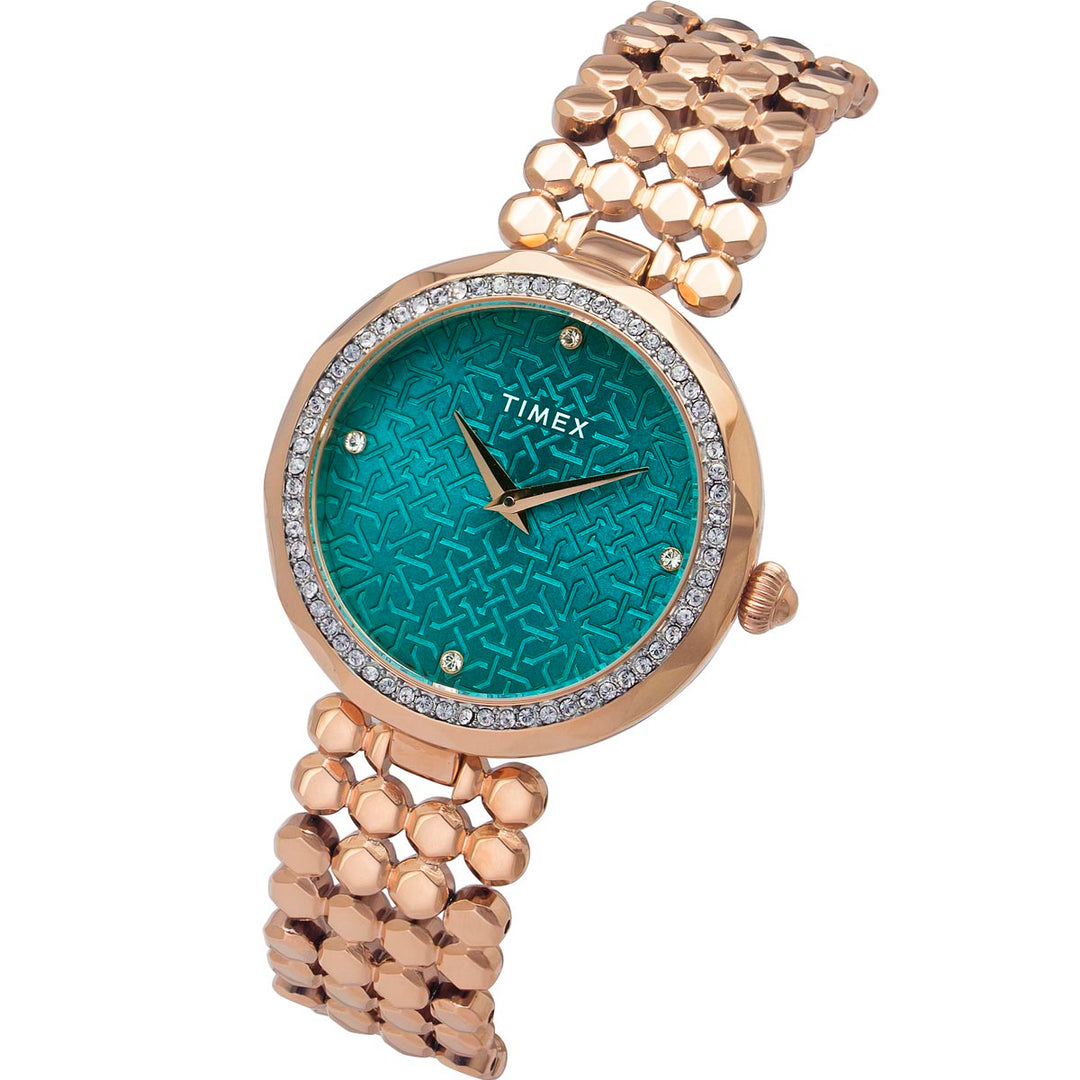 Timex Fria Women's Green Dial Round Case 2 Hands Function Watch -TWEL13907