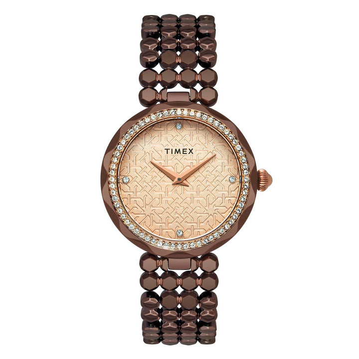 Timex Fria Women's Rose Gold Dial Round Case 2 Hands Function Watch -TWEL13908