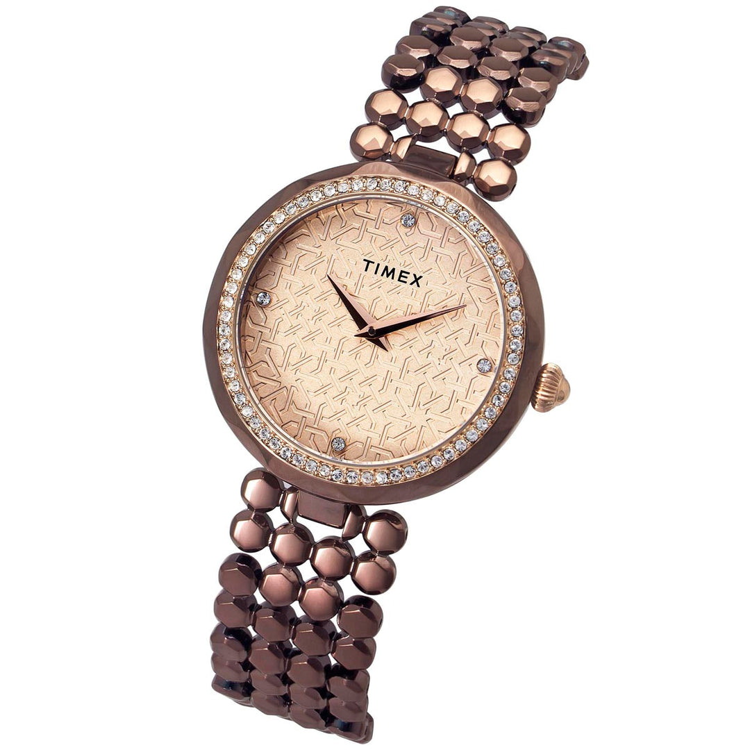 Timex Fria Women's Rose Gold Dial Round Case 2 Hands Function Watch -TWEL13908
