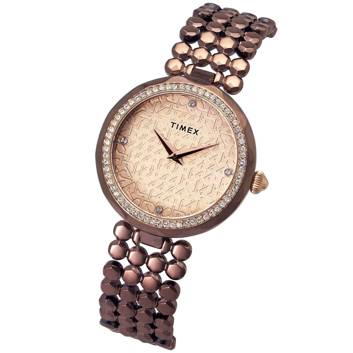Timex Fria Women's Rose Gold Dial Round Case 2 Hands Function Watch -TWEL13908