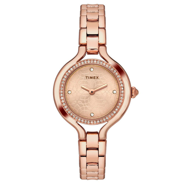 Timex Fria Women's Rose Gold Dial Round Case 2 Hands Function Watch -TWEL14006