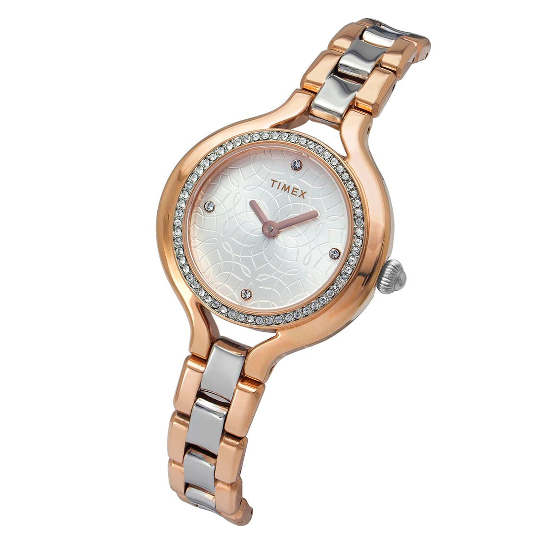 Timex Fria Women's Silver Dial Round Case 2 Hands Function Watch -TWEL14008