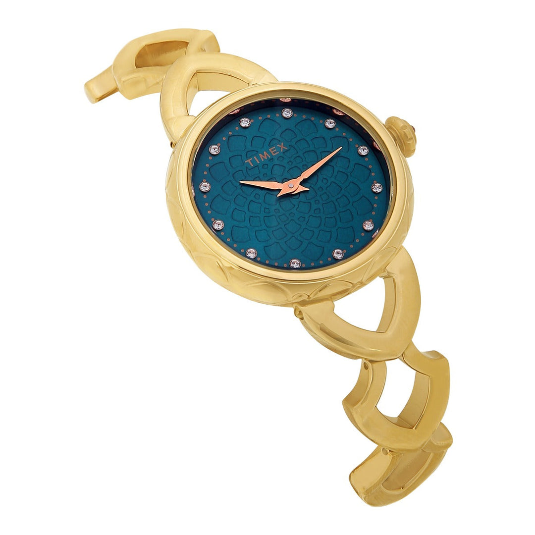 Timex Fria Women's Green Dial Round Case 2 Hands Function Watch -TWEL14200