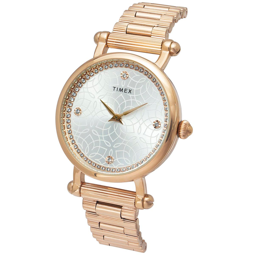 Timex Fria Women's Silver Dial Round Case 2 Hands Function Watch -TWEL14301