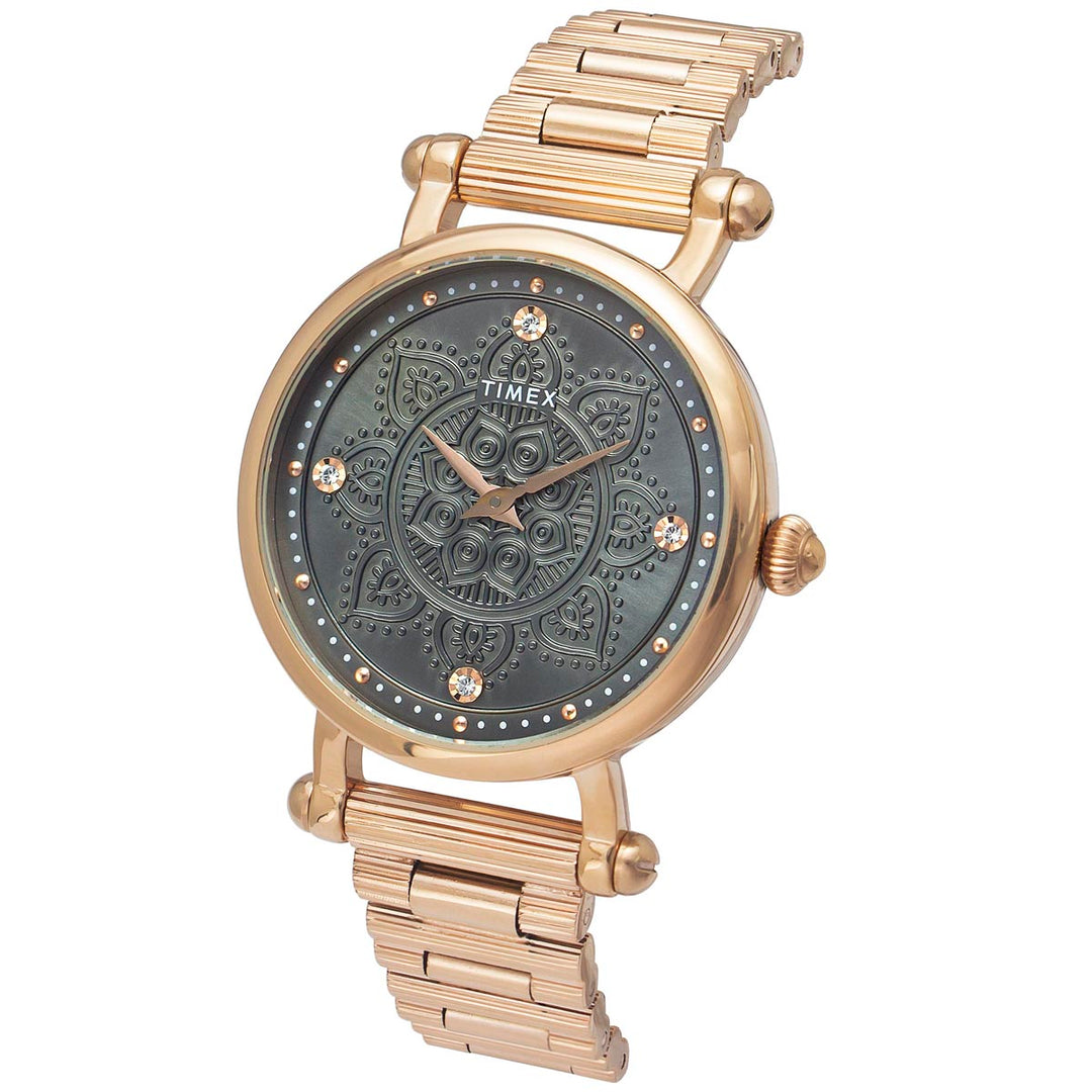 Timex Fria Women's Grey Dial Round Case 2 Hands Function Watch -TWEL14302