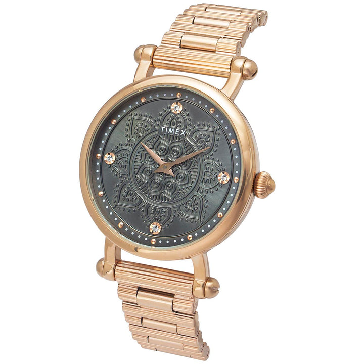 Timex Fria Women's Grey Dial Round Case 2 Hands Function Watch -TWEL14302