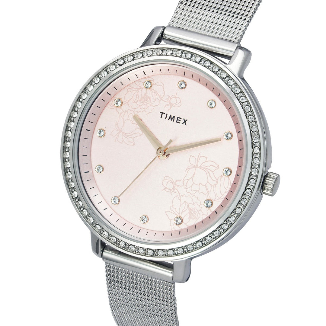 Timex Fashion Women's Pink Dial Round Case 3 Hands Function Watch -TWEL14700