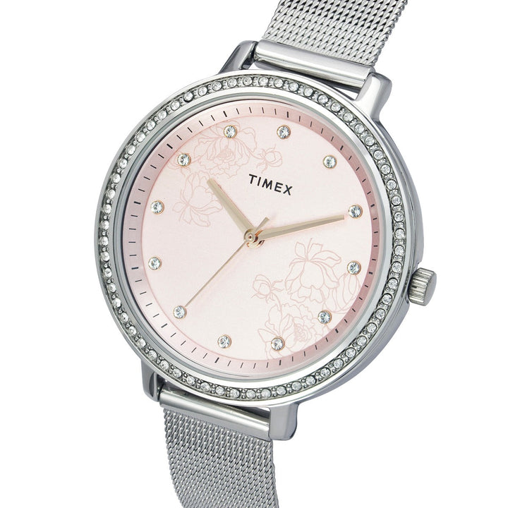 Timex Fashion Women's Pink Dial Round Case 3 Hands Function Watch -TWEL14700