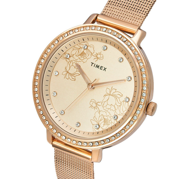 Timex Fashion Women's Rose Gold Dial Round Case 3 Hands Function Watch -TWEL14701
