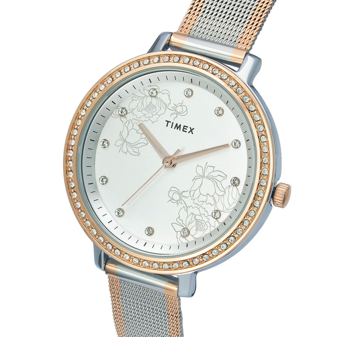Timex Fashion Women's Silver Dial Round Case 3 Hands Function Watch -TWEL14703