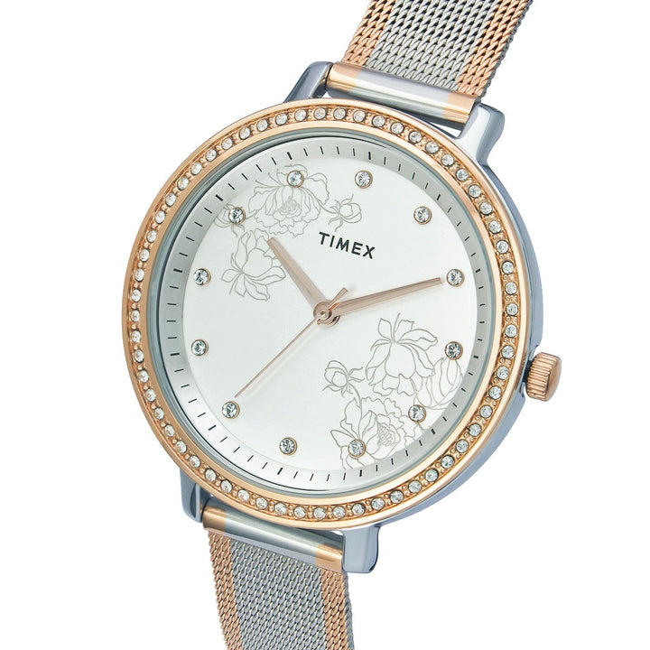Timex Fashion Women's Silver Dial Round Case 3 Hands Function Watch -TWEL14703