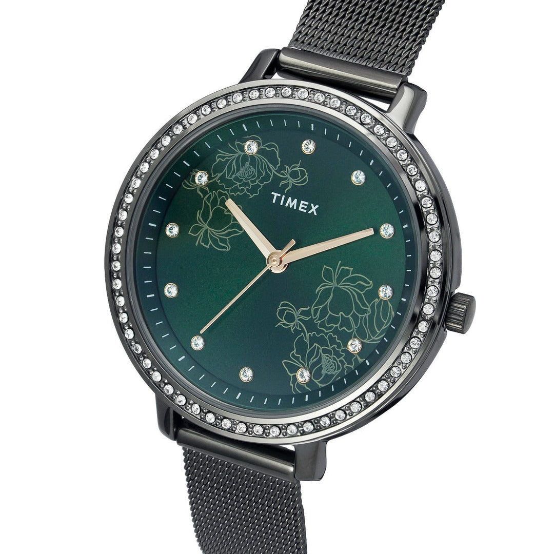 Timex Fashion Women's Green Dial Round Case 3 Hands Function Watch -TWEL14704