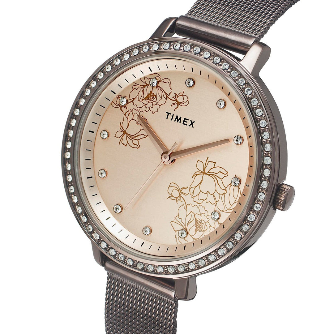 Timex Fashion Women's Rose Gold Dial Round Case 3 Hands Function Watch -TWEL14705