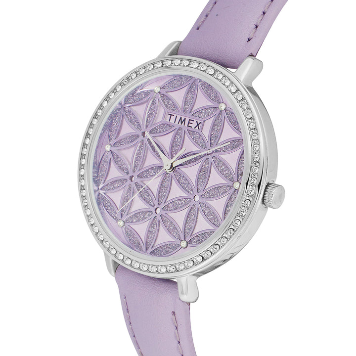 Timex Fashion Women's Lavender Dial Round Case 3 Hands Function Watch -TWEL14706