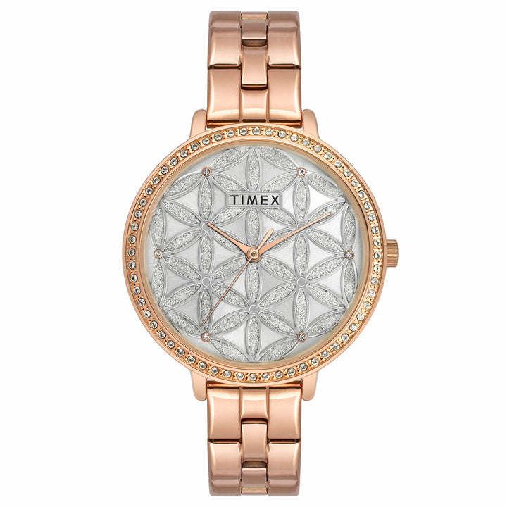 Timex Fashion Women's Silver Dial Round Case 3 Hands Function Watch -TWEL14708