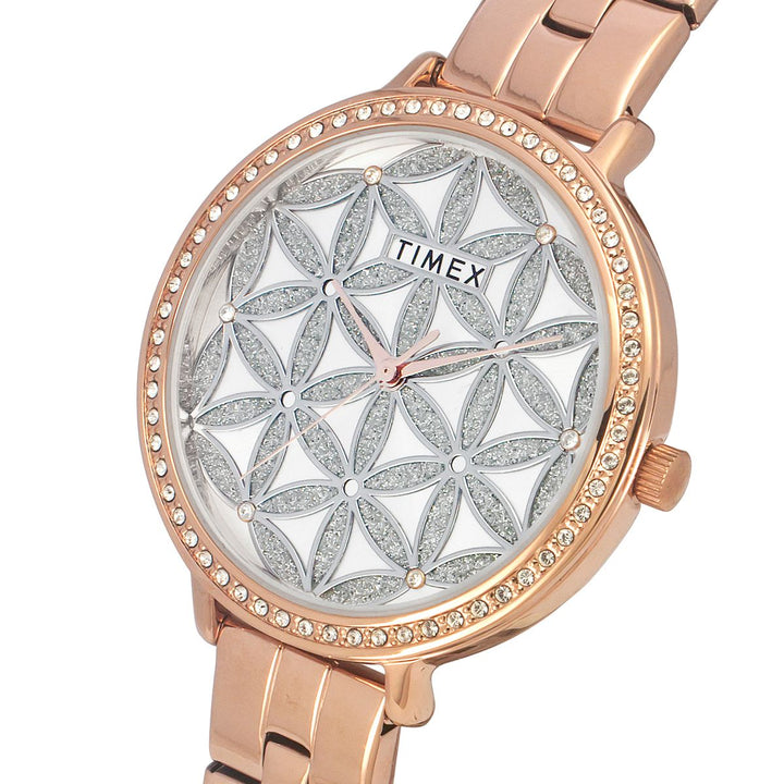 Timex Fashion Women's Silver Dial Round Case 3 Hands Function Watch -TWEL14708