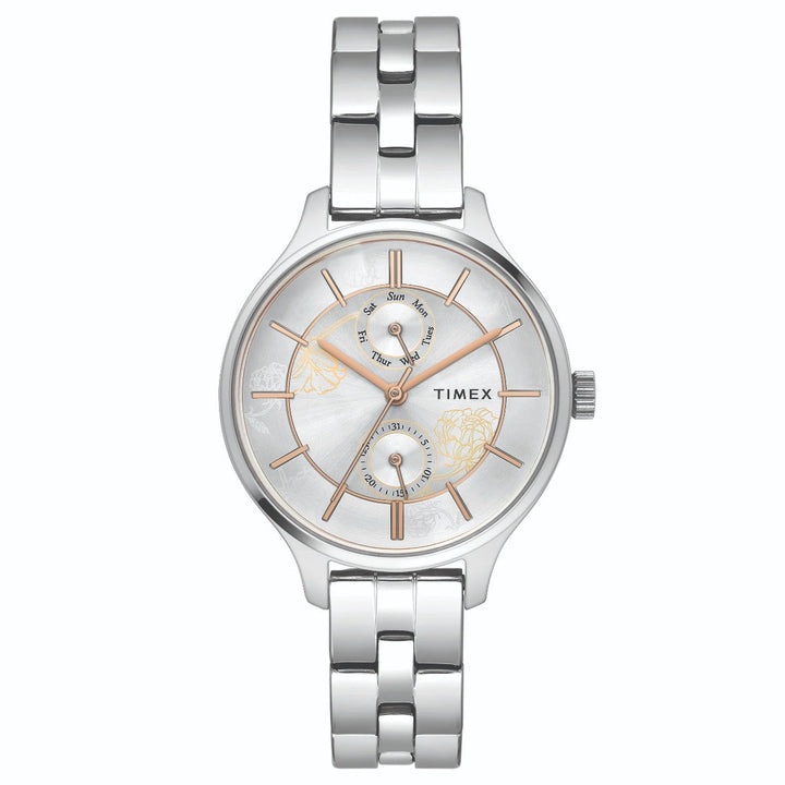 Timex Fashion Women's Silver Dial Round Case Multifunction Function Watch -TWEL14800