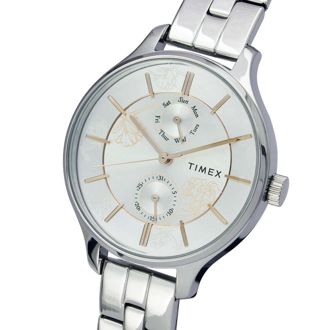 Timex Fashion Women's Silver Dial Round Case Multifunction Function Watch -TWEL14800